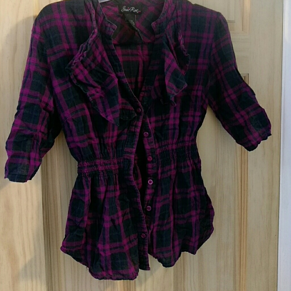 Purple and black button-up blouse purple and black